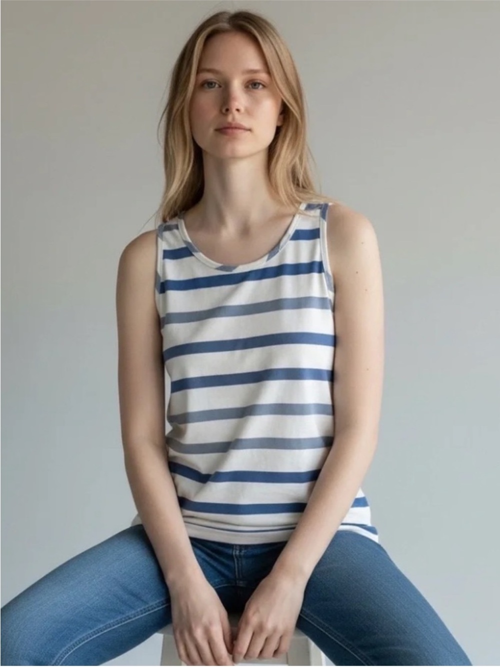 CAbi #282 blue & white wide stripe tank